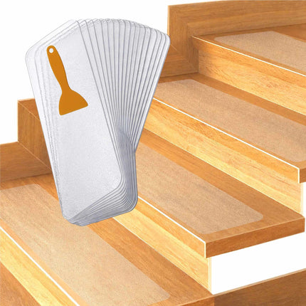 Self-Adhesive Anti-Slip Stair Treads, 15-Piece Set, Transparent, PEVA
