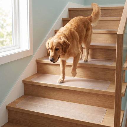 Self-Adhesive Anti-Slip Stair Treads, 15-Piece Set, Transparent, PEVA