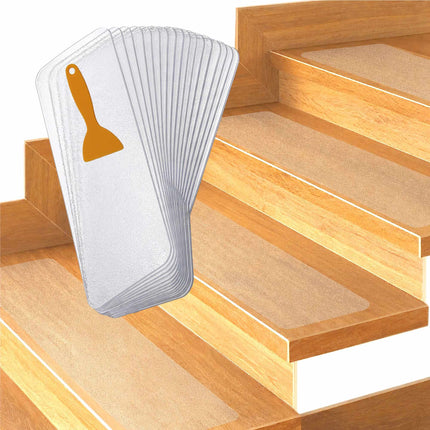 Self-Adhesive Anti-Slip Stair Treads, 15-Piece Set, Transparent, PEVA