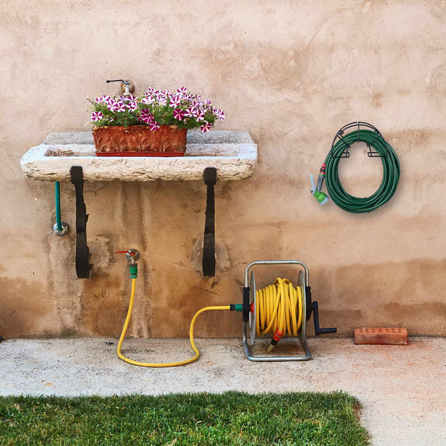 Suporturi de furtun semicirculare, montate pe perete, set de 2