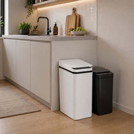 Set de coșuri de gunoi Sensor Kitchen, 9L și 15L, negru-alb