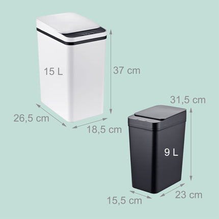 Set de coșuri de gunoi Sensor Kitchen, 9L și 15L, negru-alb