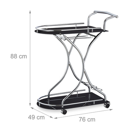 Carucior de servire cromat si sticla neagra