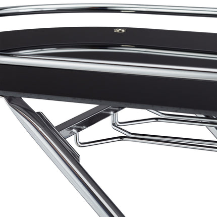 Carucior de servire cromat si sticla neagra