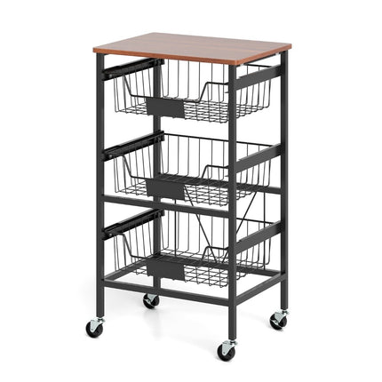 Cărucior de servire cu roți Raft pentru legume cu coșuri extensibile Cărucior cu 4 nivele 42 x 31 x 74 cm