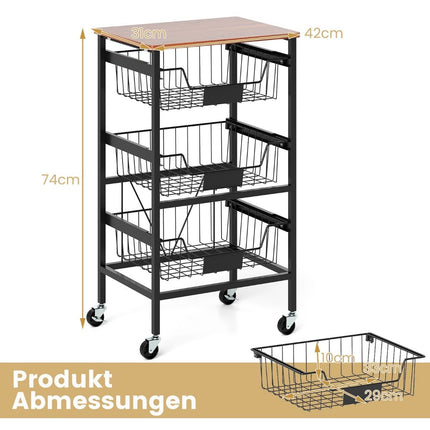 Cărucior de servire cu roți Raft pentru legume cu coșuri extensibile Cărucior cu 4 nivele 42 x 31 x 74 cm