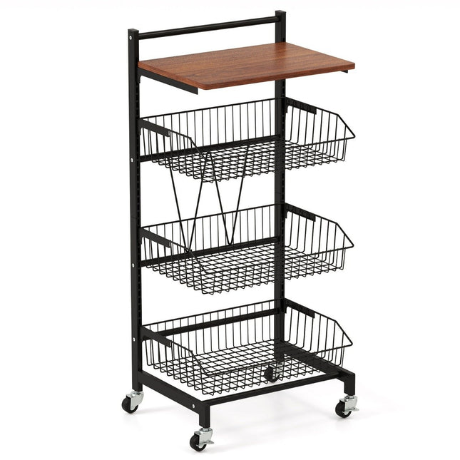 Serving trolley with wheels Vegetable rack with pull-out baskets 40 x 31 x 88 cm
