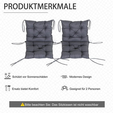 Set 2 perne pentru scaune cu spatar jos, perne de scaun, perne de gradina, gri