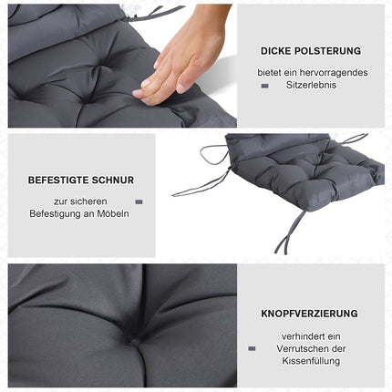 Set 2 perne pentru scaune cu spatar jos, perne de scaun, perne de gradina, gri