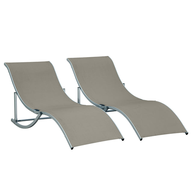 Set De 2 Sezlonguri Sezlonguri De Gradina Sezlong Tesatura Sezlong Relax Ergonomic Aluminiu Textline Gri Deschis 165 X 61 X 63 Cm