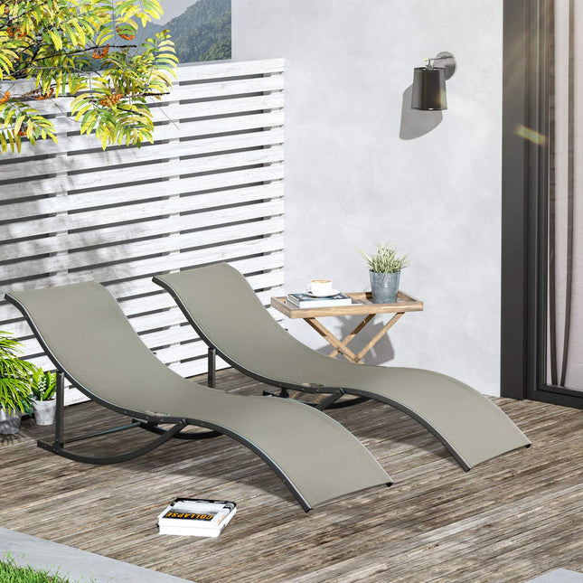 Set De 2 Sezlonguri Sezlonguri De Gradina Sezlong Tesatura Sezlong Relax Ergonomic Aluminiu Textline Gri Deschis 165 X 61 X 63 Cm