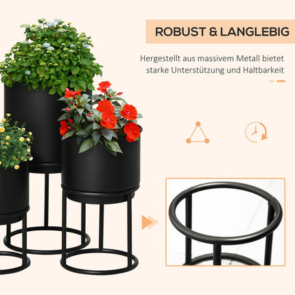 Set De 3 Suporturi De Flori Cu Ghiveci De Flori, Set Suport Plante Metal, Scaun De Flori În Negru, Stivuibil