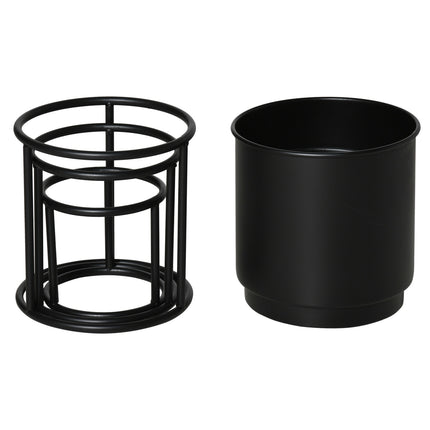 Set De 3 Suporturi De Flori Cu Ghiveci De Flori, Set Suport Plante Metal, Scaun De Flori În Negru, Stivuibil