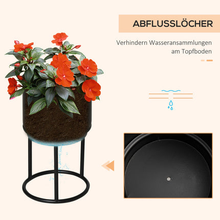 Set De 3 Suporturi De Flori Cu Ghiveci De Flori, Set Suport Plante Metal, Scaun De Flori În Negru, Stivuibil
