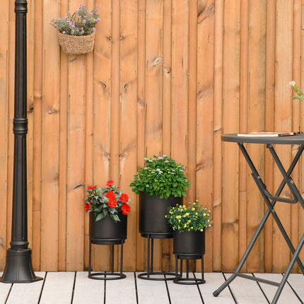 Set De 3 Suporturi De Flori Cu Ghiveci De Flori, Set Suport Plante Metal, Scaun De Flori În Negru, Stivuibil