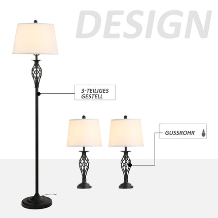 Vintage black & white lamp set - 2 tables, 1 floor lamp