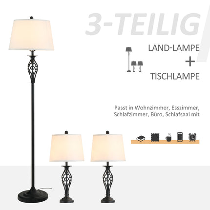 Vintage black & white lamp set - 2 tables, 1 floor lamp
