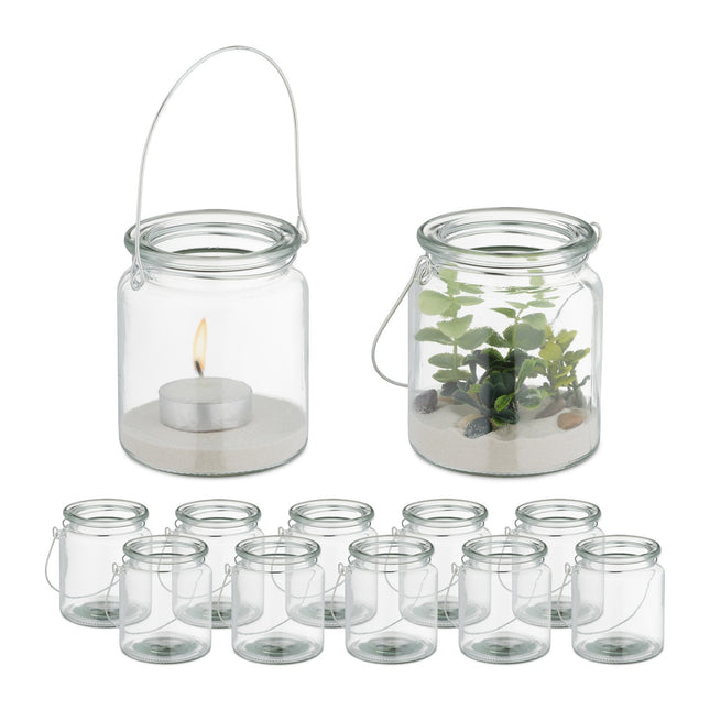 Set de 12 felinare din sticlă cu mânere