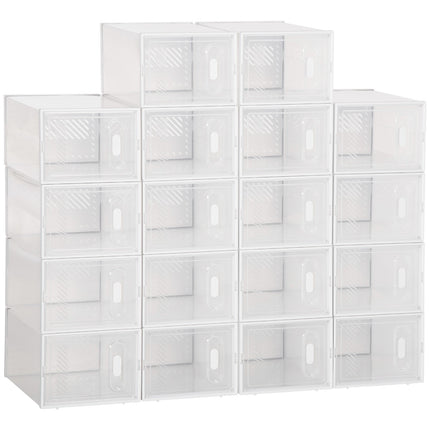 Set 18 cutii de depozitare pantofi modulare cu usi transparente - dimensiuni 25L x 35W x 19H cm Aosom