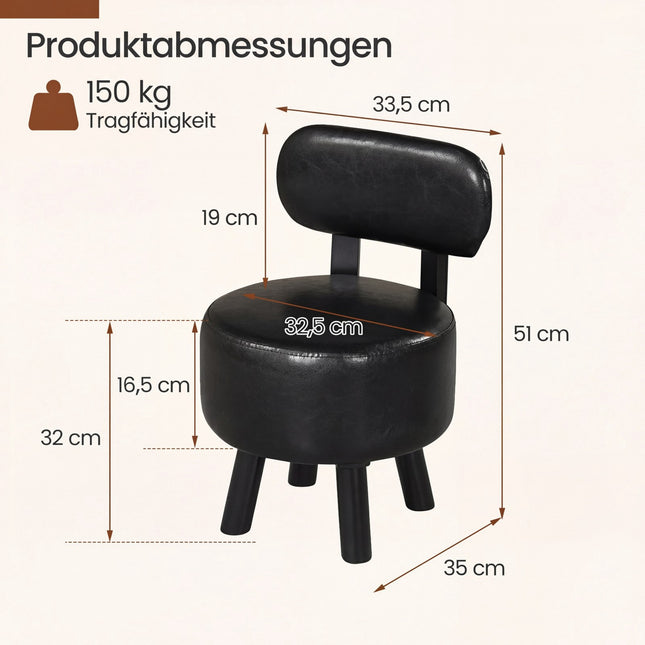 Set de 2 scaune negre din piele ecologică cu spătar, capacitate 150 kg