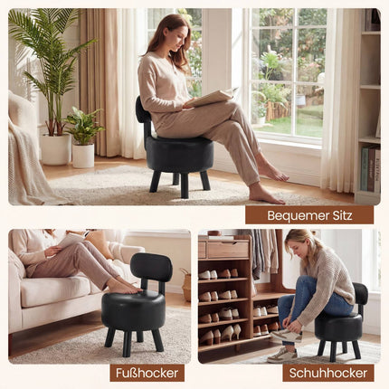 Set de 2 scaune negre din piele ecologică cu spătar, capacitate 150 kg