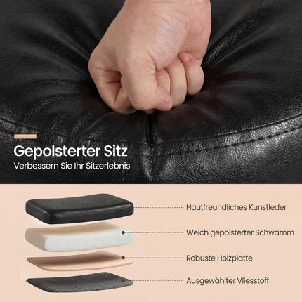 Set de 2 scaune negre din piele ecologică cu spătar, capacitate 150 kg