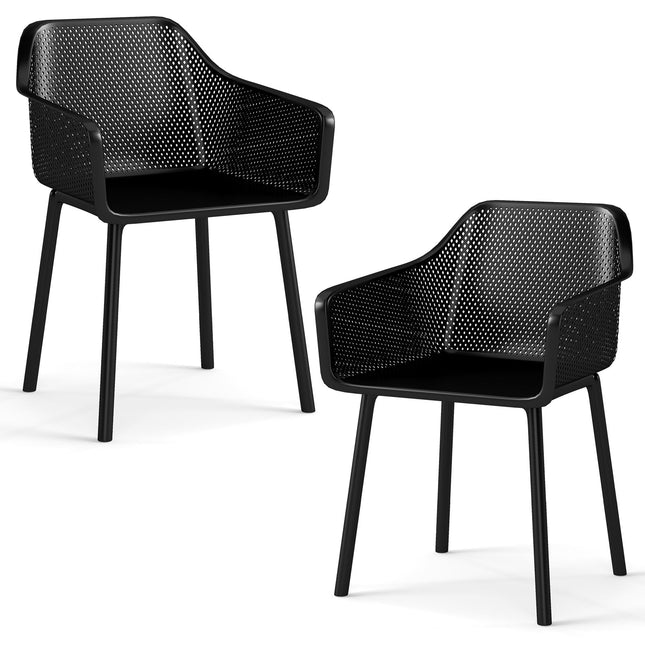 Set de 2 scaune de sufragerie din plastic negru cu spătar din plasă