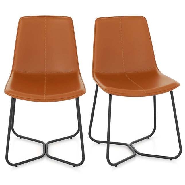 Set de 2 scaune de sufragerie din piele ecologică maro cu picioare metalice