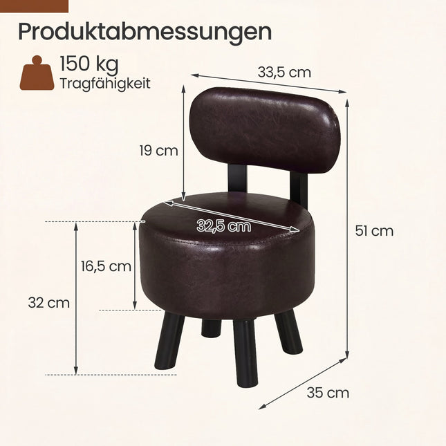 Set de 2 scaune din piele ecologică maro cu spătar, capacitate 150 kg