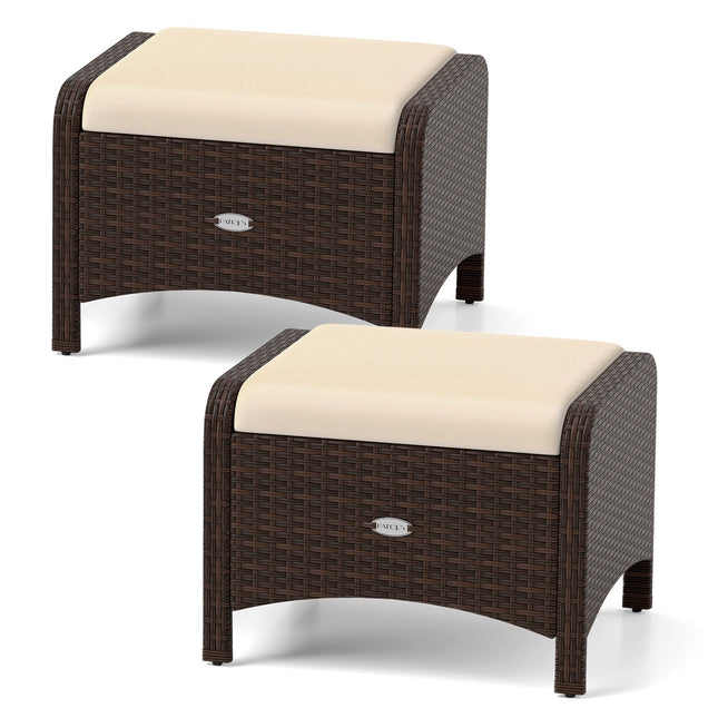 Set de 2 scaune puf din ratan maro cu perne