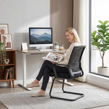 Set de 2 scaune de conferință ergonomice negre cu bază tip sanie