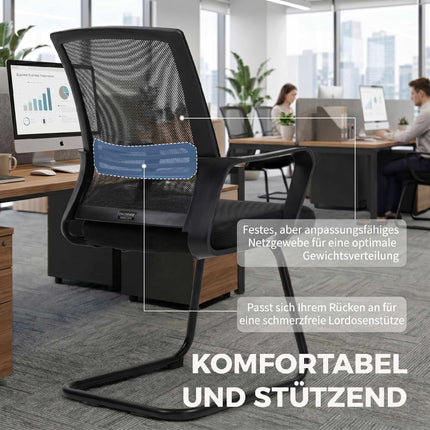 Set de 2 scaune de conferință ergonomice negre cu bază tip sanie
