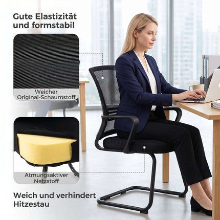 Set de 2 scaune de conferință ergonomice negre cu bază tip sanie