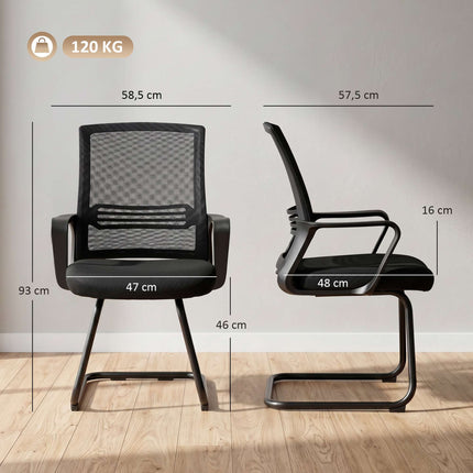 Set de 2 scaune de conferință ergonomice negre cu bază tip sanie