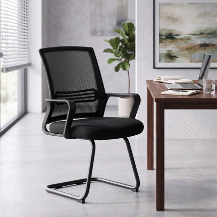 Set de 2 scaune de conferință ergonomice negre cu bază tip sanie