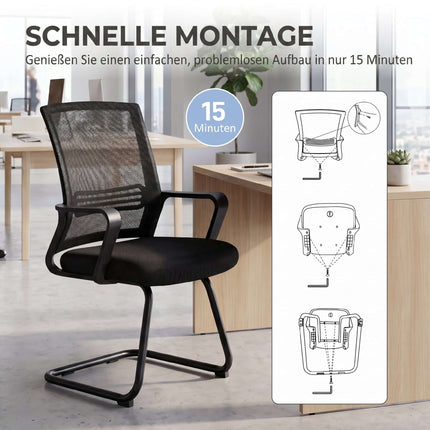 Set de 2 scaune de conferință ergonomice negre cu bază tip sanie
