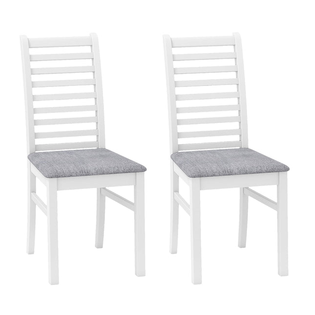 Set de 2 scaune de sufragerie din piele ecologică, picioare din lemn de cauciuc, alb/gri