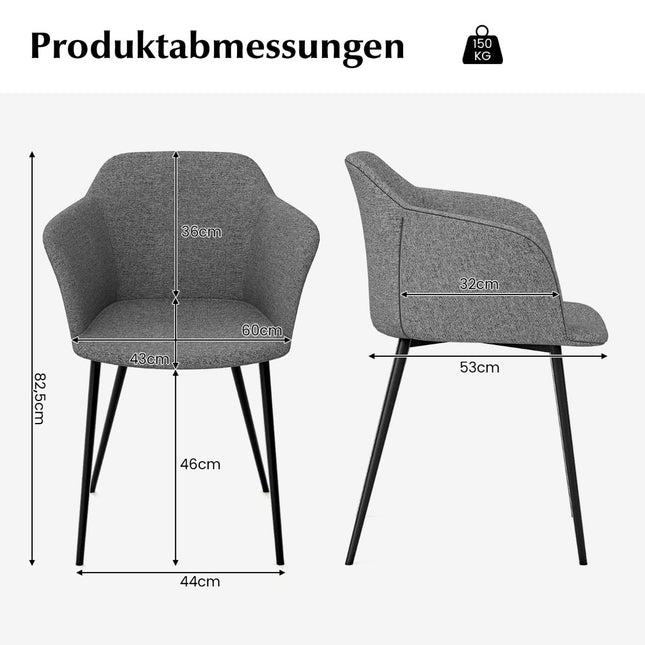 Set de 2 scaune de masă ergonomice gri cu șezut din in