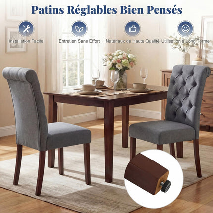 Set de 2 scaune de bucătărie gri, șezut căptușit, picioare din lemn