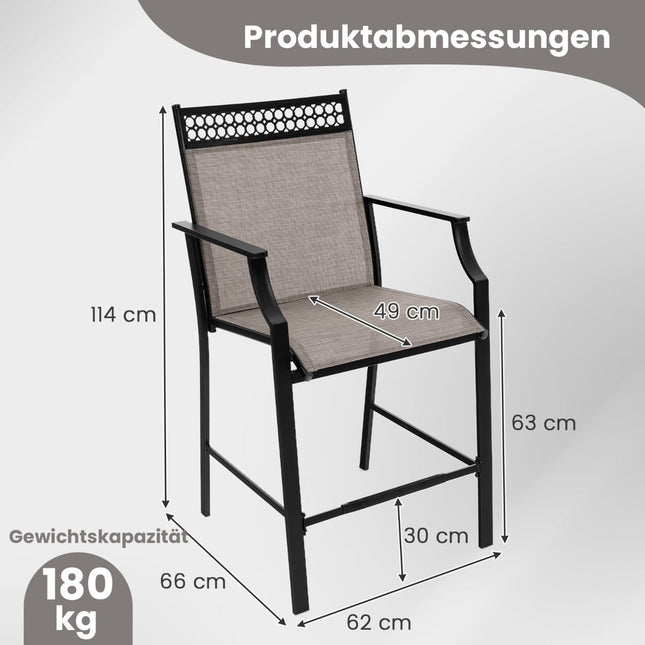 Set de 2 scaune de bar pentru exterior, material textil cu uscare rapidă, 63 cm