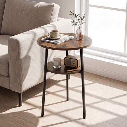 Set de 2 măsuțe de cafea rotunde, maro, 39 cm, cadru din oțel