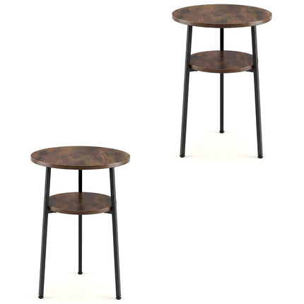 Set de 2 măsuțe de cafea rotunde, maro, 39 cm, cadru din oțel