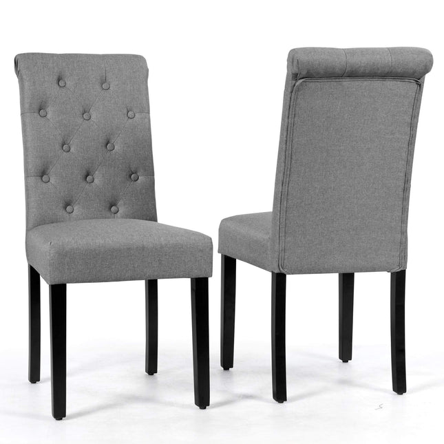 Set de 2 scaune de sufragerie tapițate, in gri, picioare din lemn de cauciuc