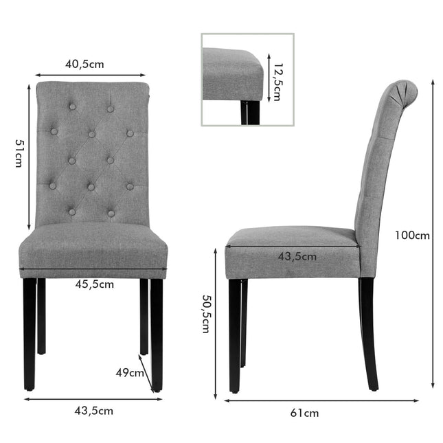 Set de 2 scaune de sufragerie tapițate, in gri, picioare din lemn de cauciuc