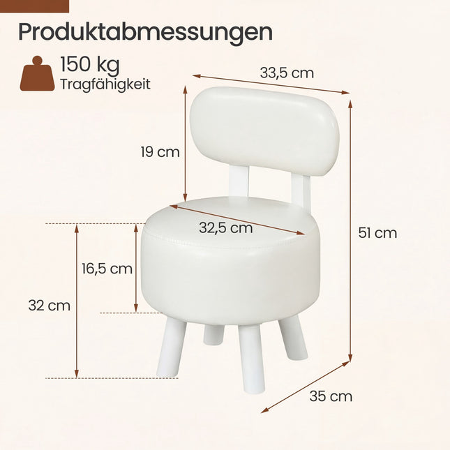 Set de 2 scaune albe din piele ecologică cu spătar, capacitate 150 kg