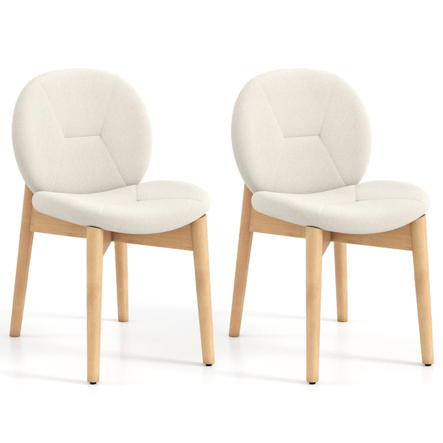 Set de 2 scaune de sufragerie albe, capitonate, cu picioare din lemn de cauciuc