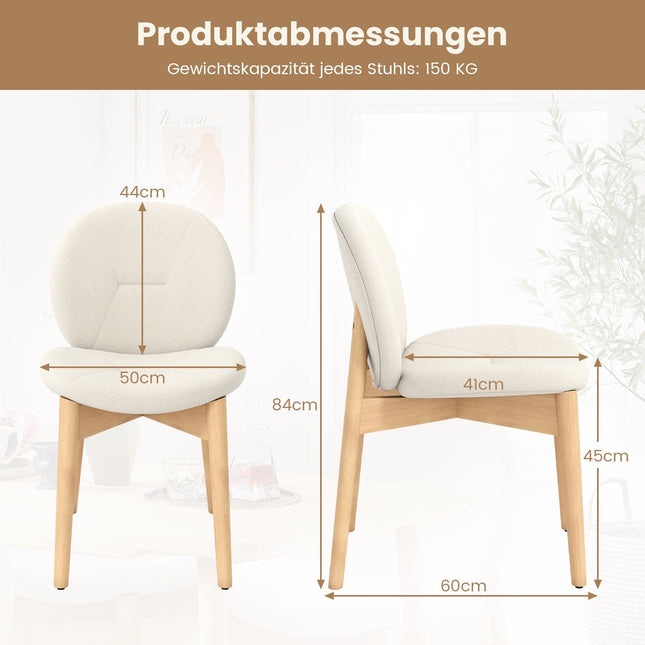 Set de 2 scaune de sufragerie albe, capitonate, cu picioare din lemn de cauciuc