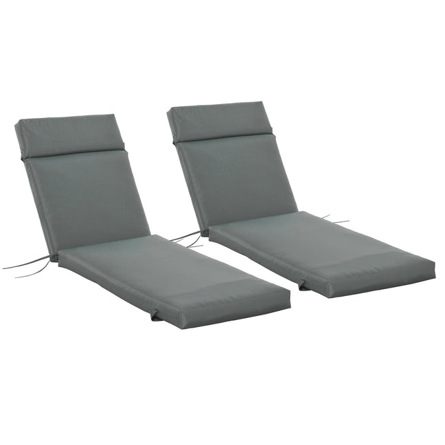 Set 2 perne pentru sezlonguri, perne ignifuge pentru sezlonguri cu curele pentru sezlonguri de gradina, grosime 8 cm, perne tapitate, perne pentru sezlonguri pentru mobilier de gradina, perne pentru sezlonguri, 196 x 55 x 8 cm, gri inchis Aosom