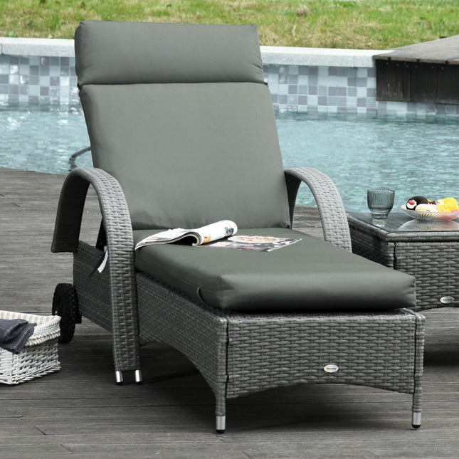 Set 2 perne pentru sezlonguri, perne ignifuge pentru sezlonguri cu curele pentru sezlonguri de gradina, grosime 8 cm, perne tapitate, perne pentru sezlonguri pentru mobilier de gradina, perne pentru sezlonguri, 196 x 55 x 8 cm, gri inchis Aosom