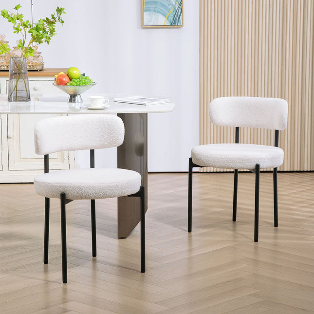 Dining Chairs Set of 2, Cream White, Fleece Upholstered